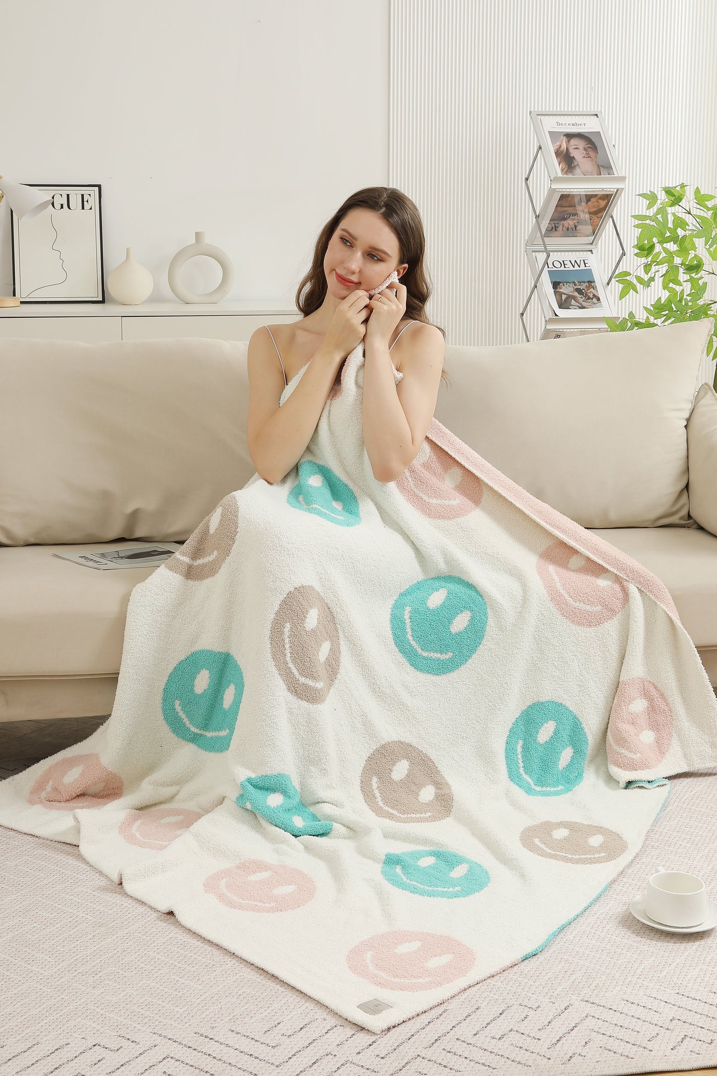 Multi-Colored Happy Face Luxe Zachte Fleece Deken – Speels & Comfortabel