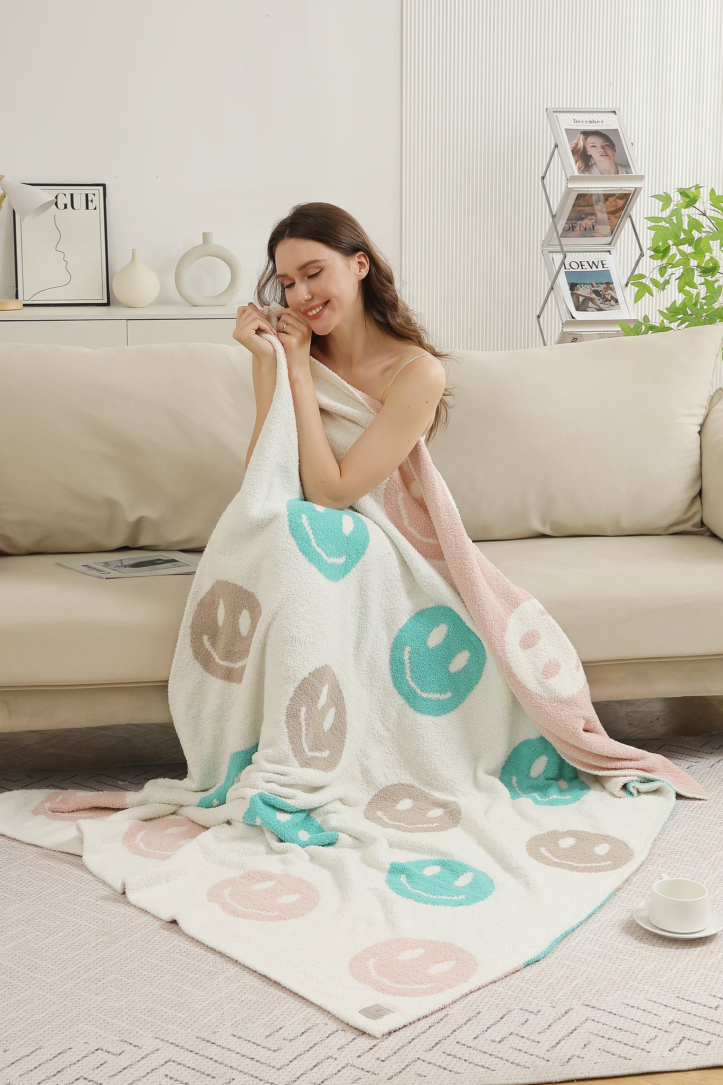 Multi-Colored Happy Face Luxe Zachte Fleece Deken – Speels & Comfortabel