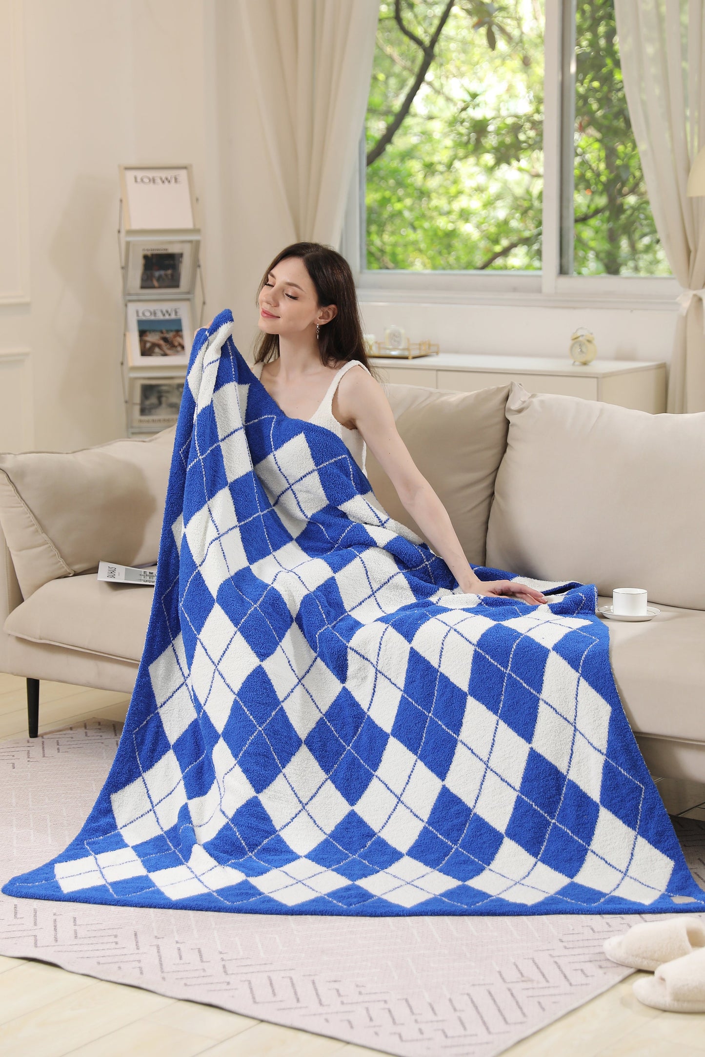 Luxe Geruite Argyle Plaid – Zachte Woondeken