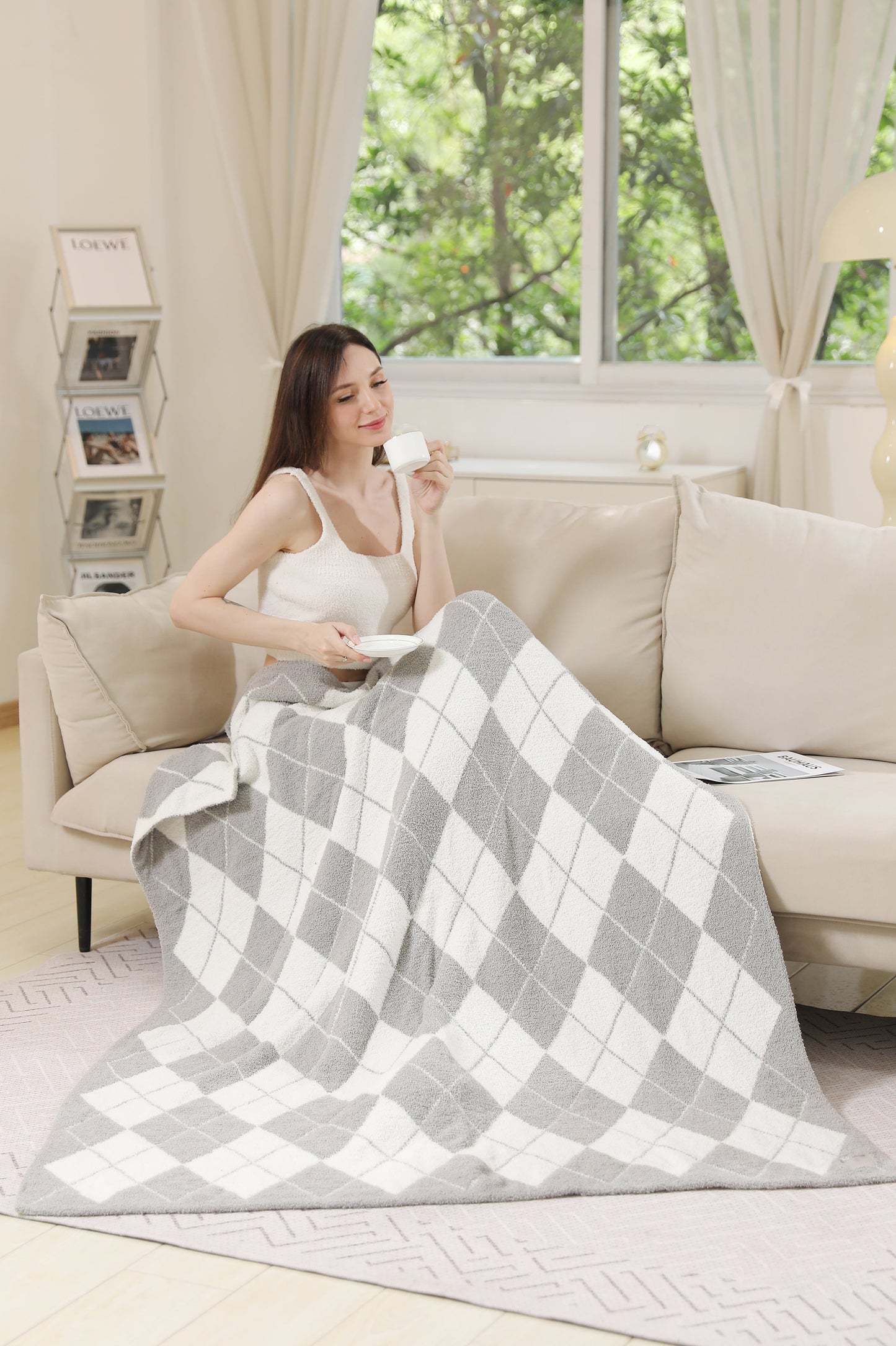 Luxe Geruite Argyle Plaid – Zachte Woondeken