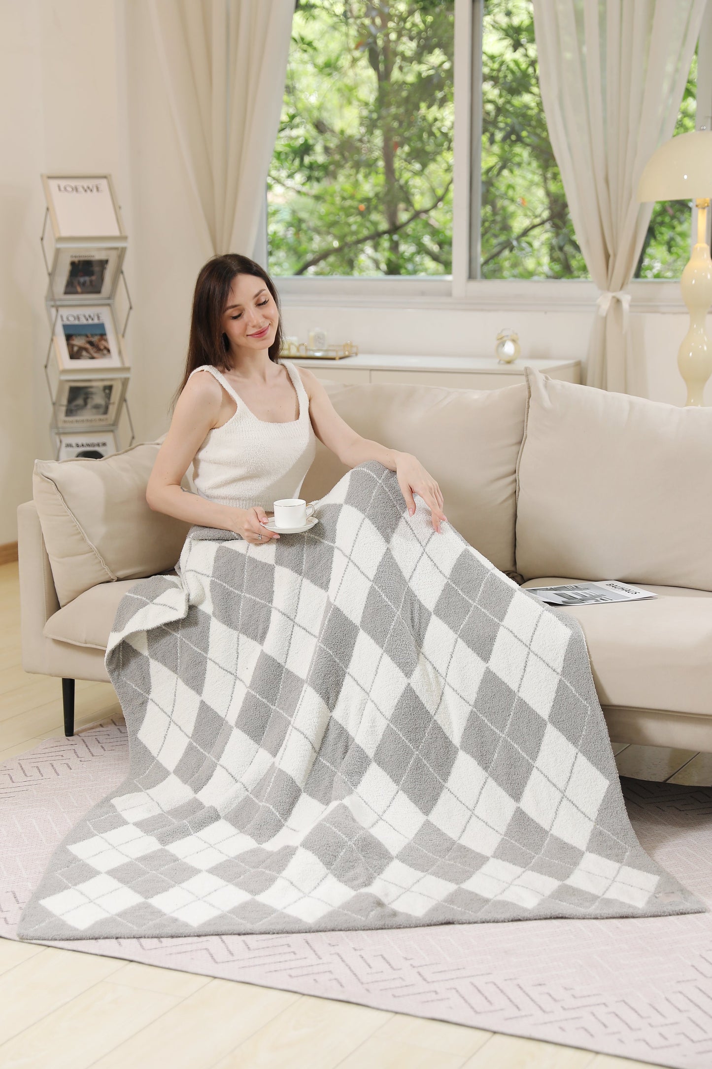 Luxe Geruite Argyle Plaid – Zachte Woondeken