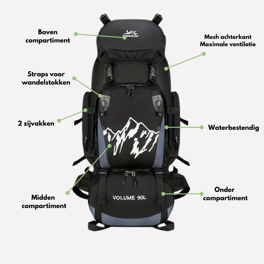 Waterdichte Outdoor Backpack 90L – Ruim & comfortabel