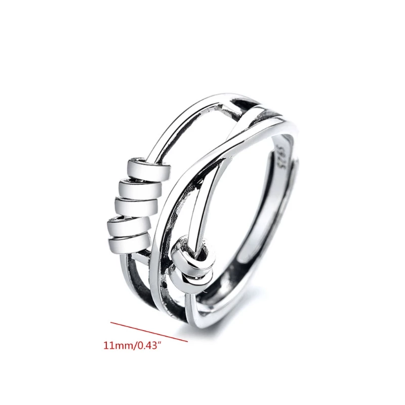 Anti-Stress Ring Dames & Heren – Zilveren RVS Fidget Ring met Roterende Kralen