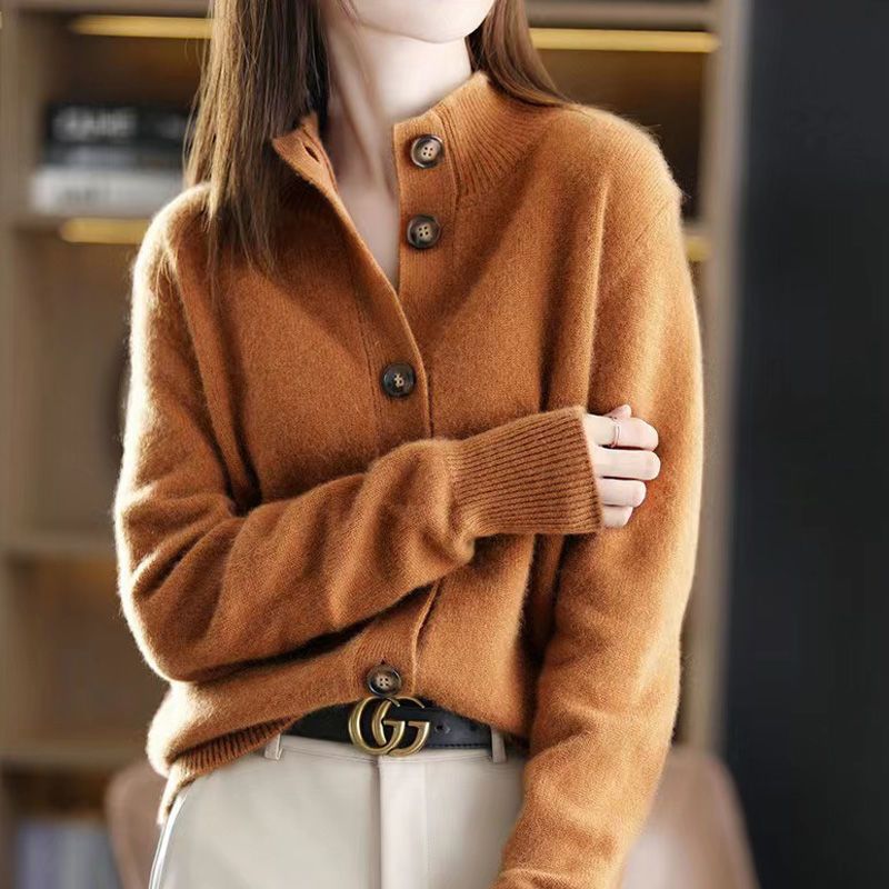 Dames Cardigan met Grote Knopen – Zachte Gebreide V-hals Trui