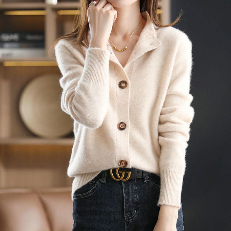 Dames Cardigan met Grote Knopen – Zachte Gebreide V-hals Trui