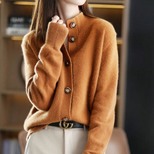 Dames Cardigan met Grote Knopen – Zachte Gebreide V-hals Trui