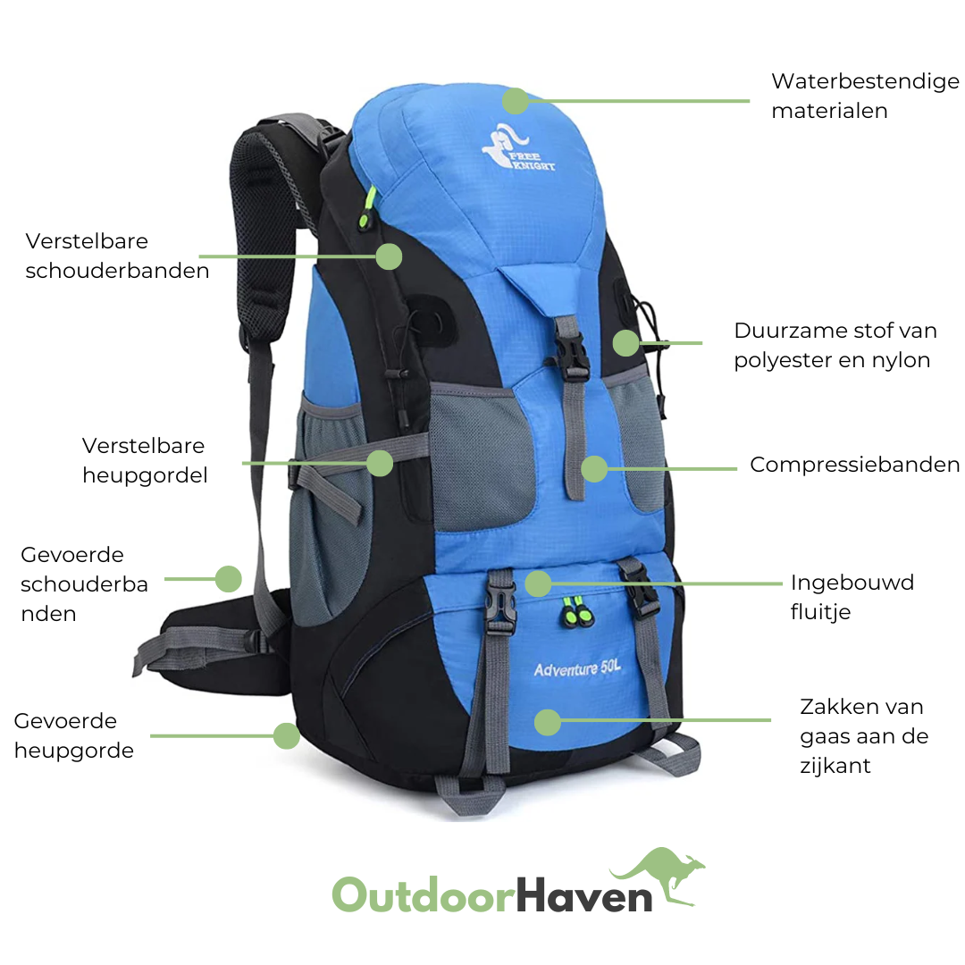 Waterdichte Rugzak 50L – Duurzaam, Comfortabel & Ideaal voor Outdoor Avonturen