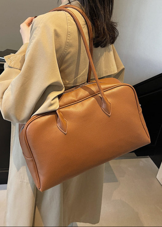 Klassieke Structured Schoudertas Dames – PU Leren Handtas met Rits
