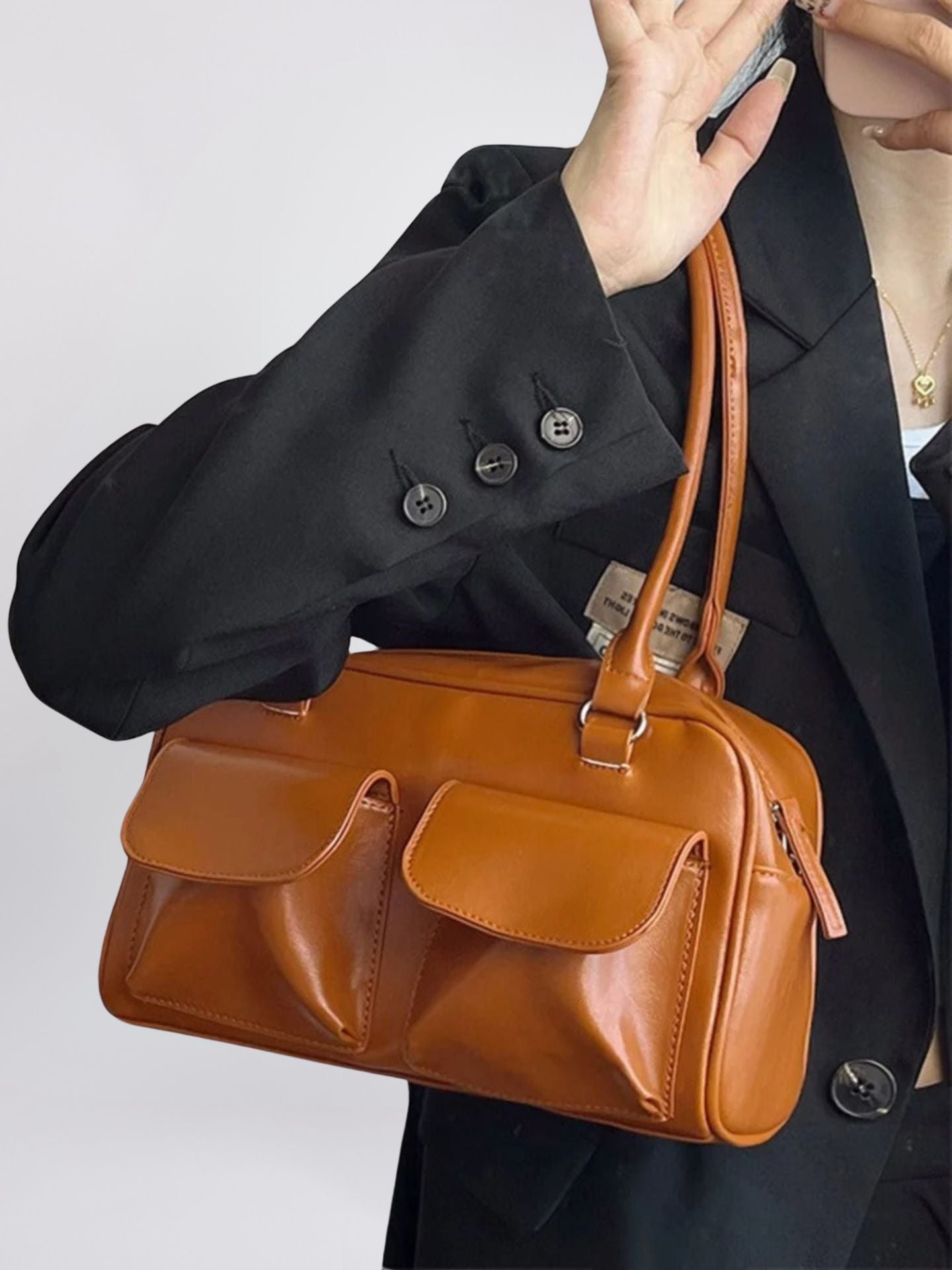 Liorra Vegan Leren Handtas Zwart met Dubbele Vakken – Elegant & Functioneel