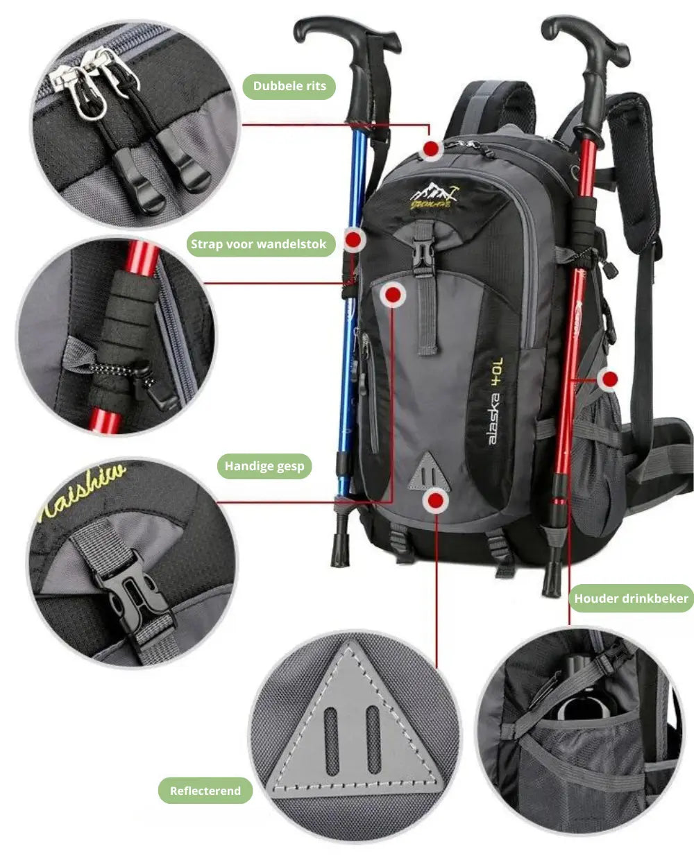 Waterdichte Outdoor Rugzak 40L – Comfort & Veel Opbergruimte