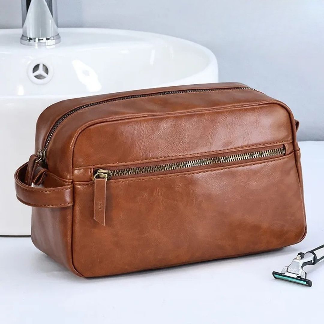 Luxe Leren Toilettas – Waterdicht & Compact Ontwerp