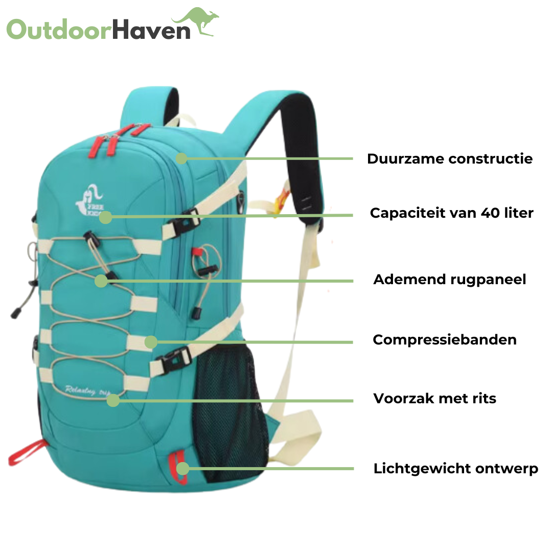 Waterdichte Outdoor Rugzak 40L – Lichtgewicht, Ruim & Comfortabel