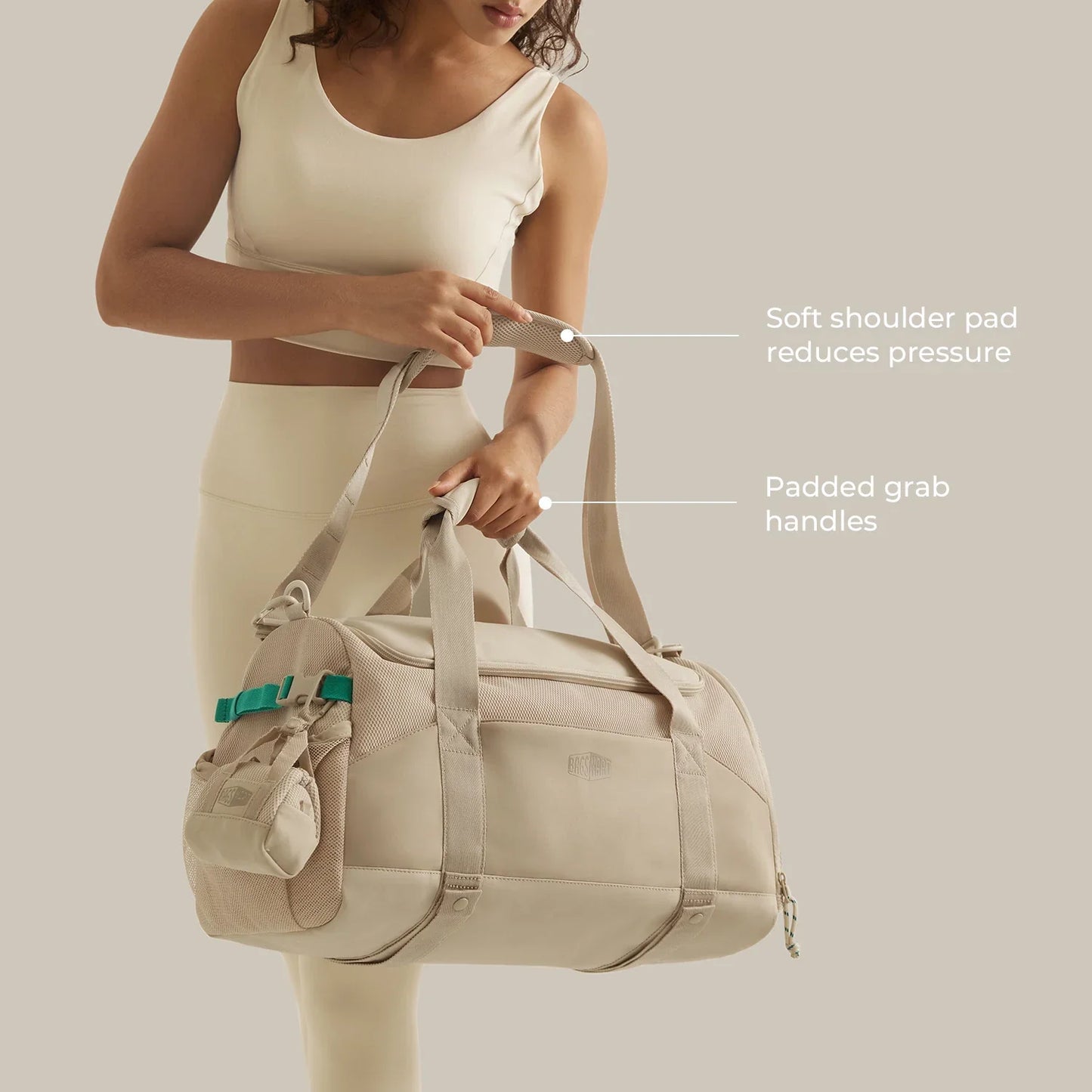 Beige Duffeltas 36L – Waterafstotende Sport- & Reistas met Schoenenvak en Meerdere Vakken voor Gym & Reizen
