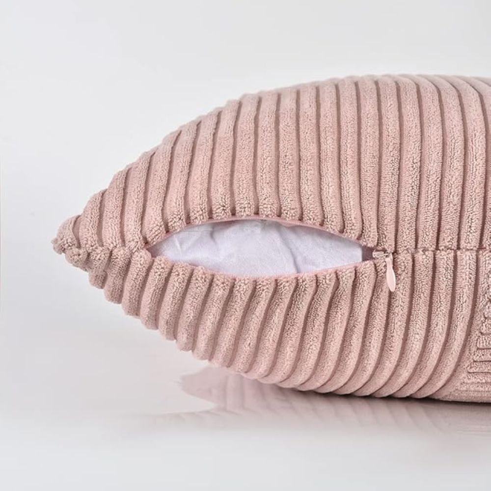 Sierkussenhoes Corduroy – Vierkant Ribstof in Bordeaux, Roze & Zwart – 45x45 cm