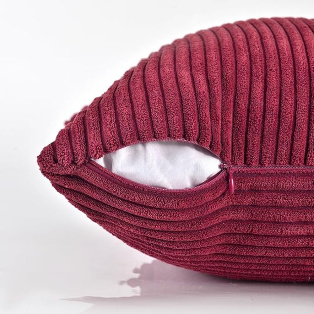 Sierkussenhoes Corduroy – Vierkant Ribstof in Bordeaux, Roze & Zwart – 45x45 cm