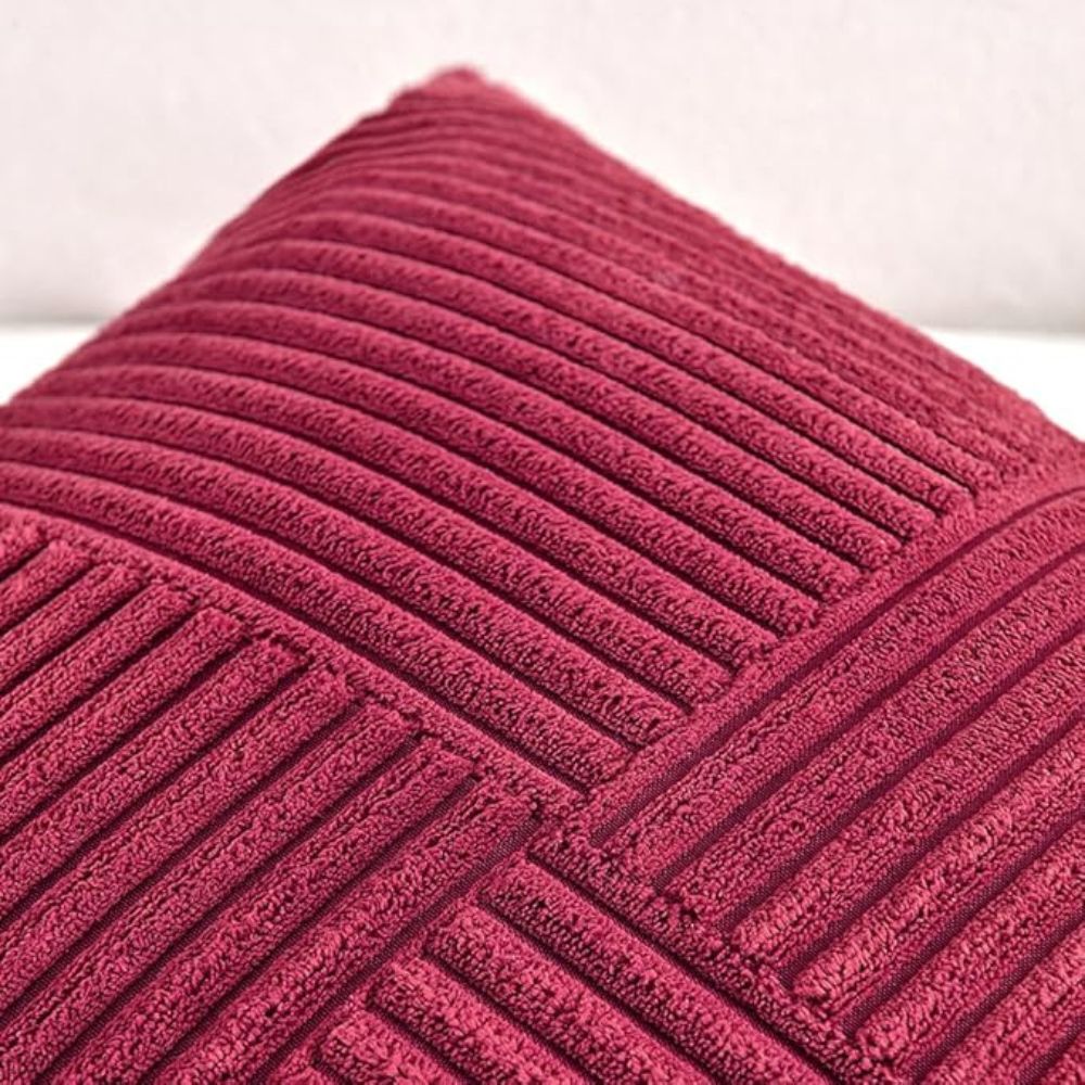 Sierkussenhoes Corduroy – Vierkant Ribstof in Bordeaux, Roze & Zwart – 45x45 cm