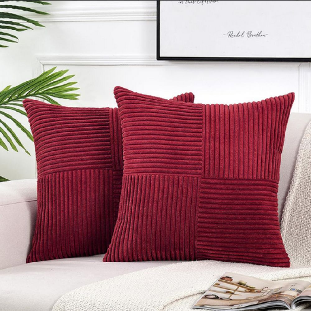 Sierkussenhoes Corduroy – Vierkant Ribstof in Bordeaux, Roze & Zwart – 45x45 cm