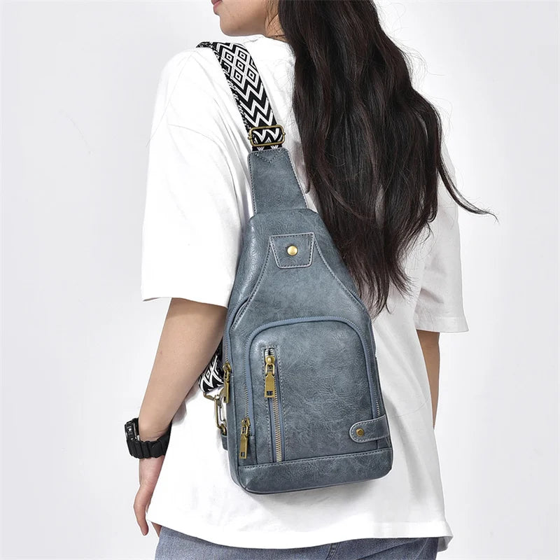 Vintage Crossbody Sling Bag – Schoudertas met Brede Strap & Meerdere Vakken