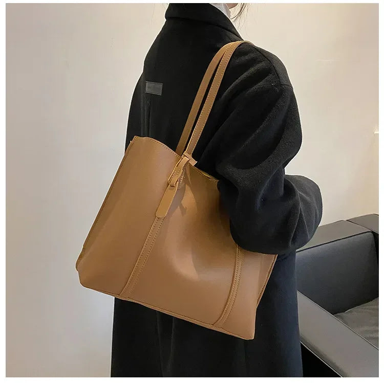 Leren Tote Bag Dames – Grote PU Leren Schoudertas | Vintage Handtas voor Werk en Dagelijks Gebruik