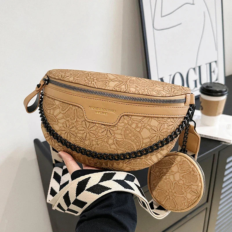 Trendy Crossbody Schoudertas – Fashion Heuptas met Ketting & Extra Pouch