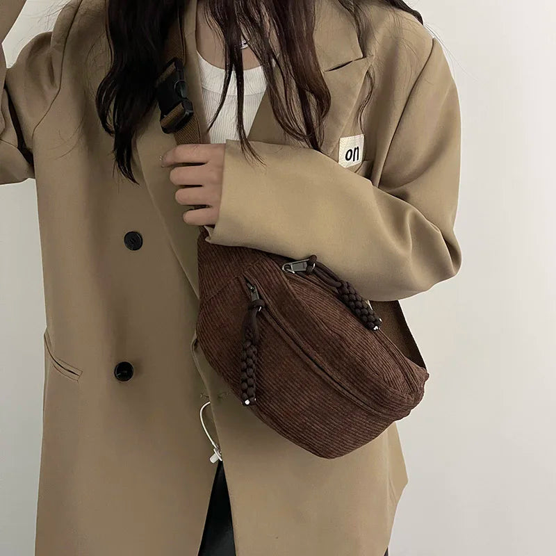 Bruine Corduroy Crossbody Tas – Stijlvol, Praktisch & Comfortabel