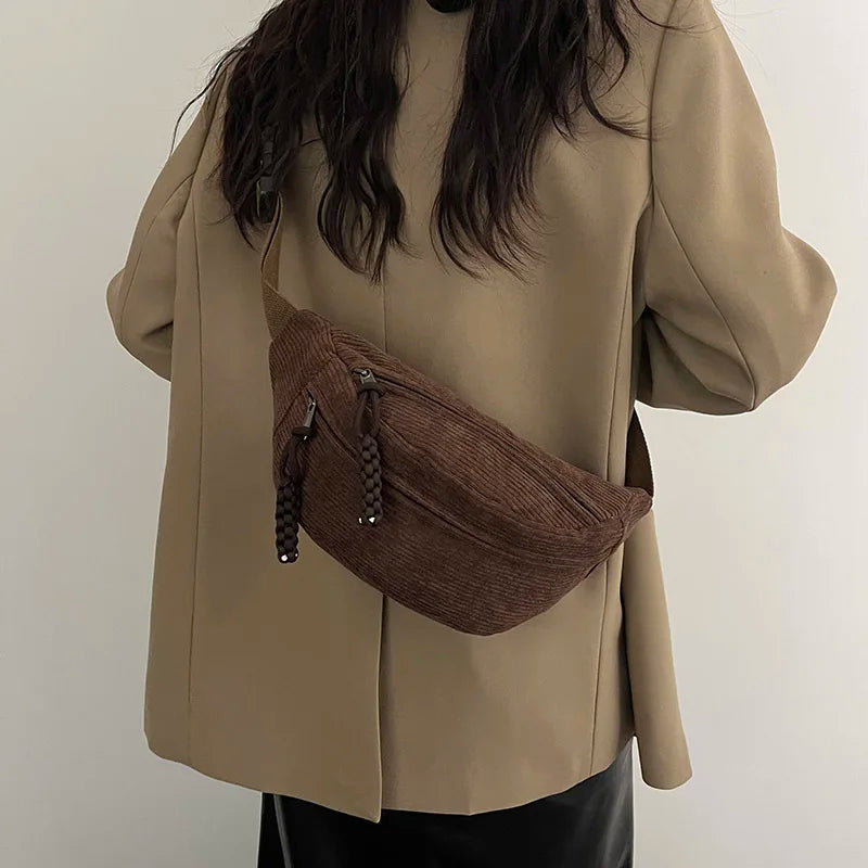 Bruine Corduroy Crossbody Tas – Stijlvol, Praktisch & Comfortabel