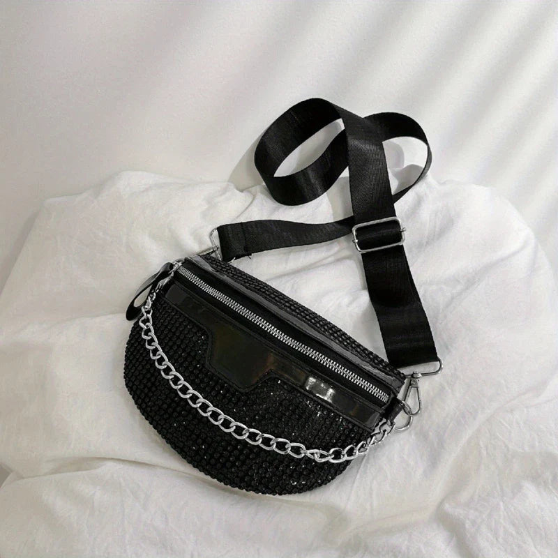 Zwarte Crossbody Heuptas met Ketting – Stoer, Trendy & Comfortabel
