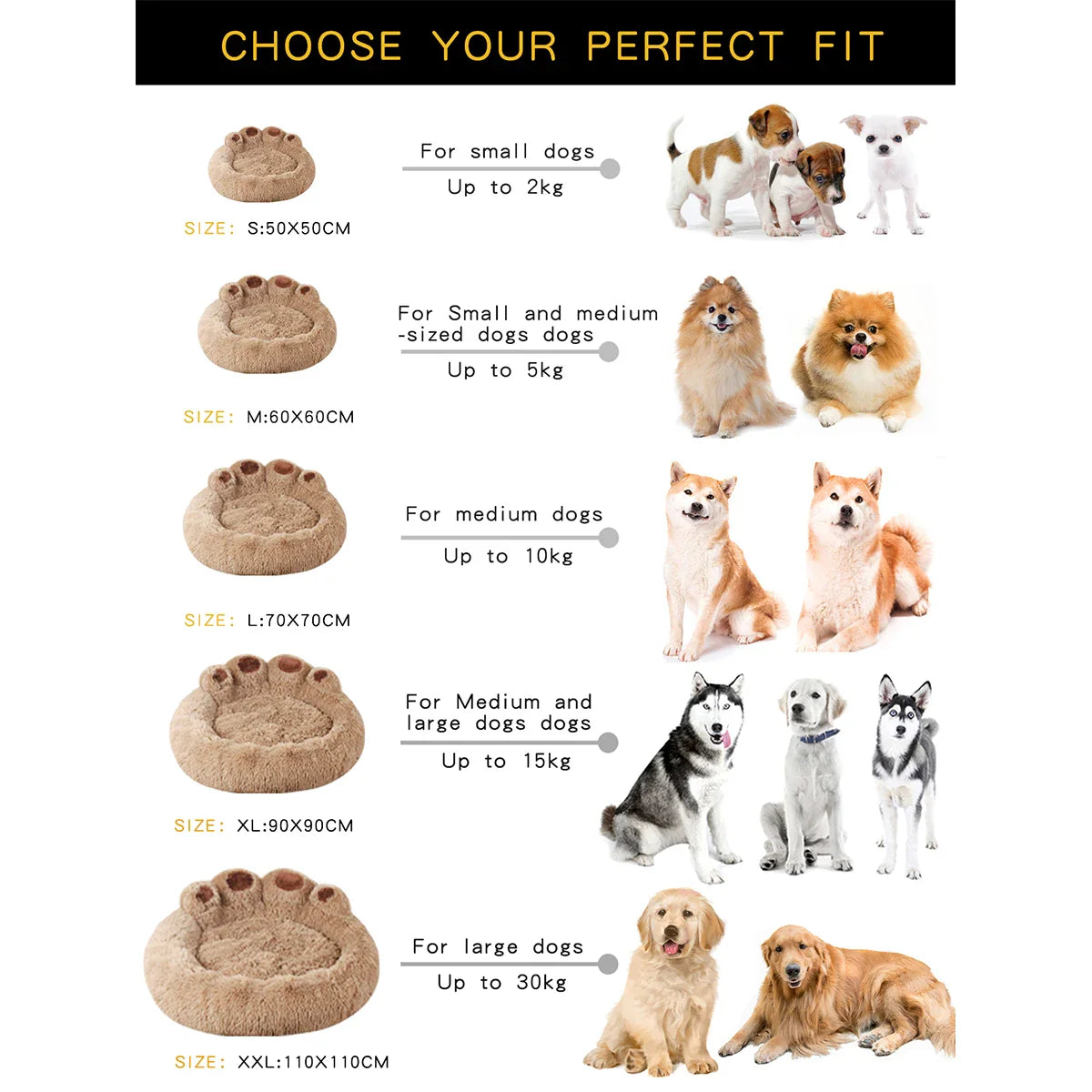 Hondenbed Pootafdruk – Fluffy Rond Ligbed met Anti-Slip Bodem voor Honden en Katten