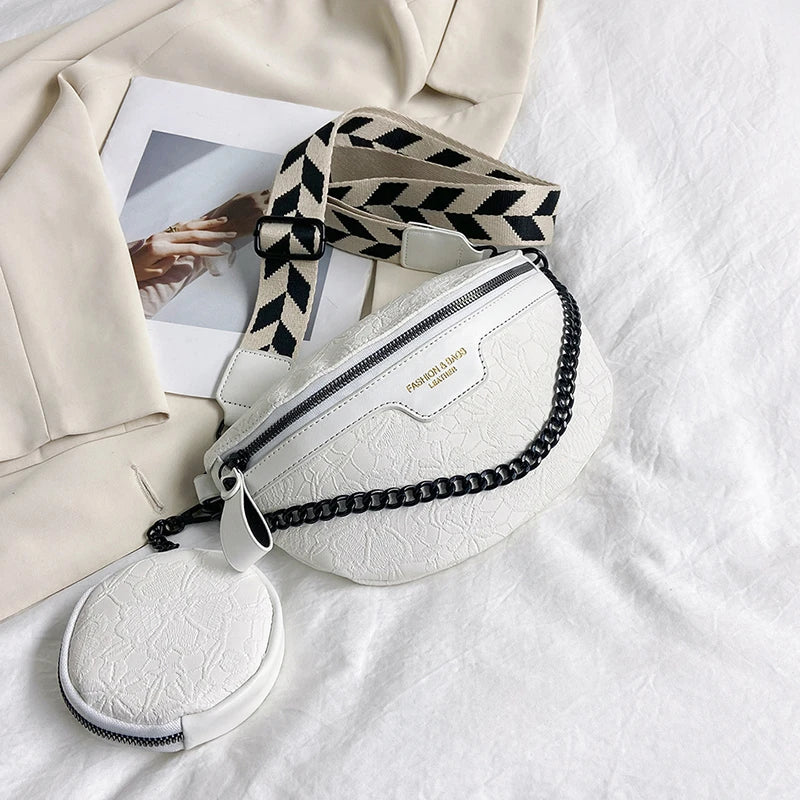 Trendy Crossbody Schoudertas – Fashion Heuptas met Ketting & Extra Pouch