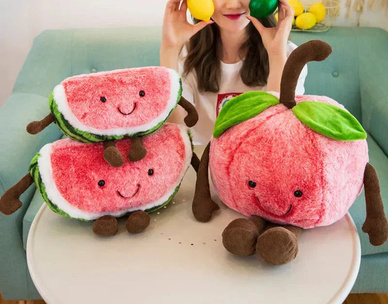Pluche Watermeloen Knuffel – Zachte Fruitknuffel met Vrolijk Gezichtje