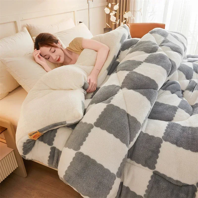 Geruite Winterdeken – Zachte Fleece Plaid in Warm Blokpatroon