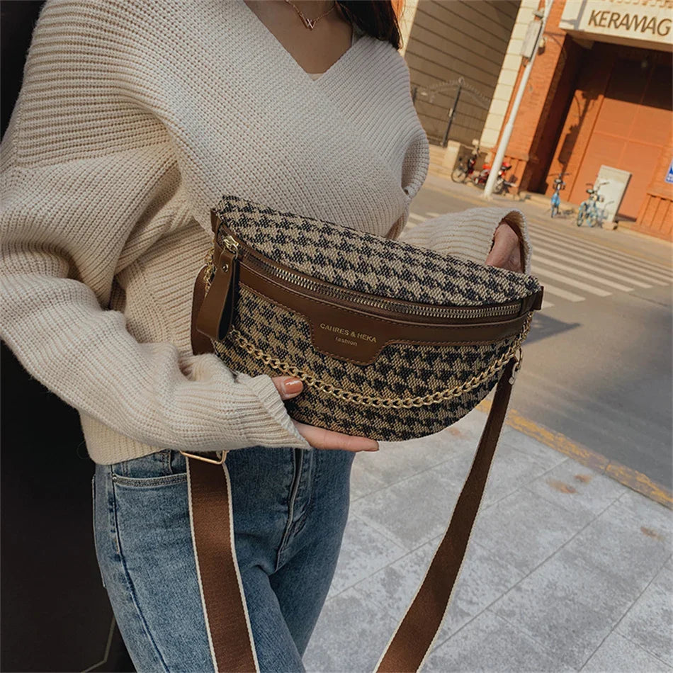 Pied-de-Poule Heuptas & Crossbody – Trendy Fanny Pack met Ruitpatroon – Chic & Praktisch