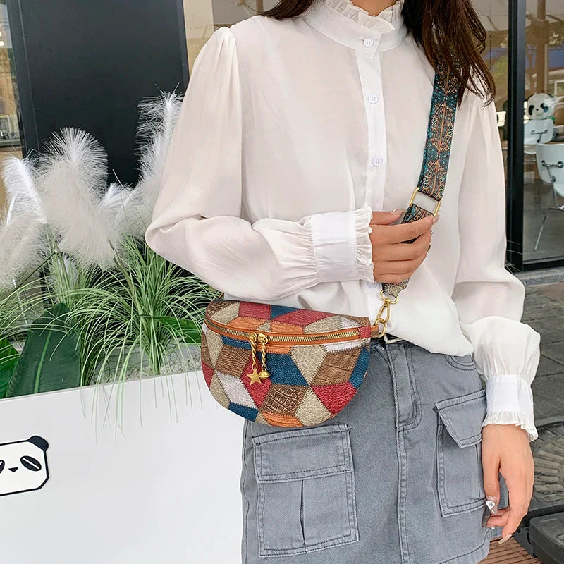 Kleurrijke Patchwork Crossbody Heuptas – Trendy Schoudertas met Uniek Design