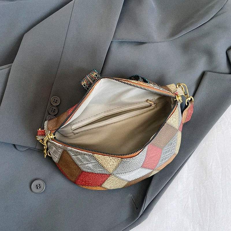 Kleurrijke Patchwork Crossbody Heuptas – Trendy Schoudertas met Uniek Design