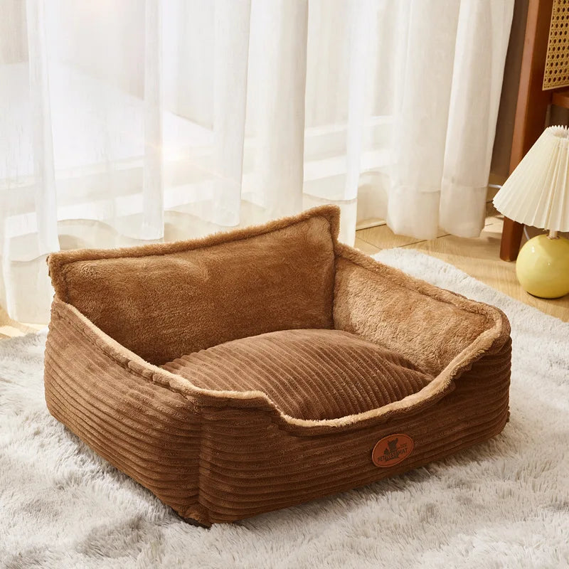 Corduroy Hondenmand & Kattenmand – Zachte Fluffy Huisdiermand met Hoge Randen
