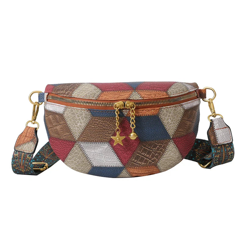 Kleurrijke Patchwork Crossbody Heuptas – Trendy Schoudertas met Uniek Design