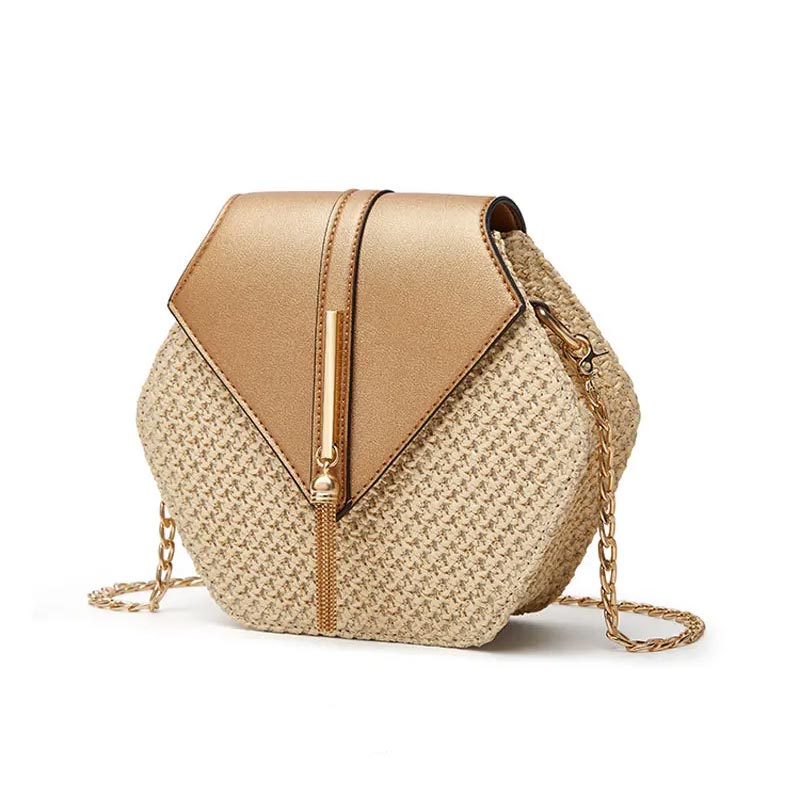 Dames Schoudertas van Riet met Leren Accent – Zomers, Licht & Elegant