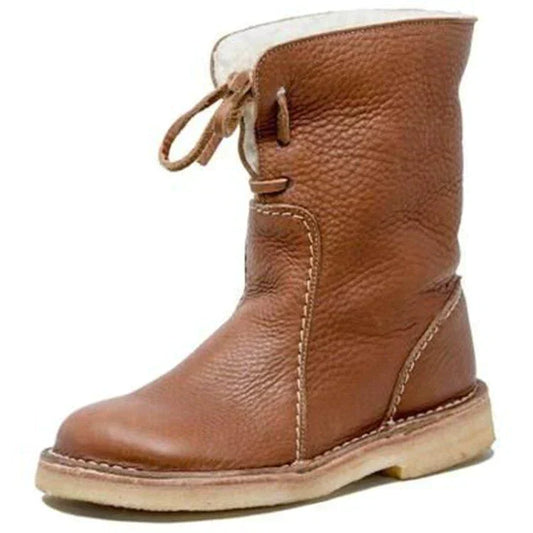 Dames Leren Winterlaarzen met Bontvoering – Warme Halfhoge Boots
