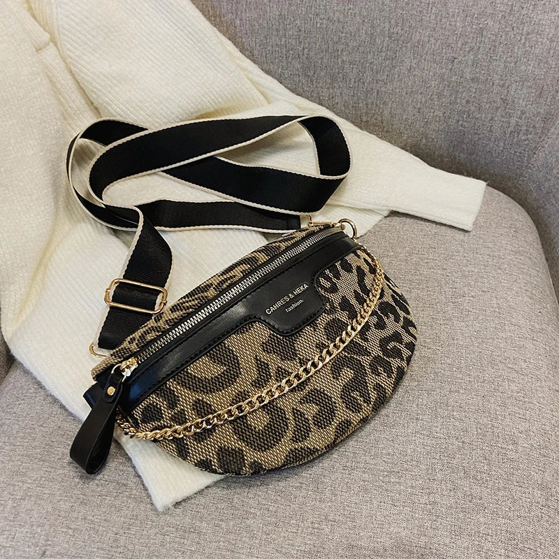 Leopard Crossbody & Heuptas met Gouden Ketting – Panterprint – Trendy & Verstelbare Band