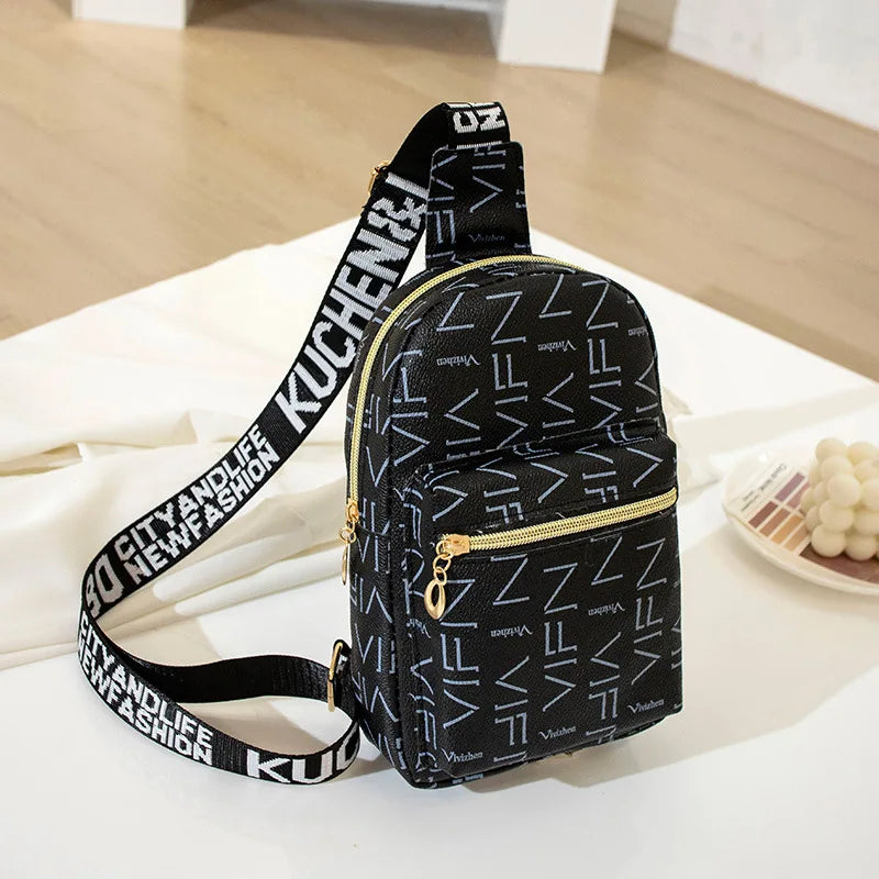 Streetstyle Mini Rugtas & Crossbody โ Trendy Schoudertas met Print & Ritssluiting โ Compact & Praktisch
