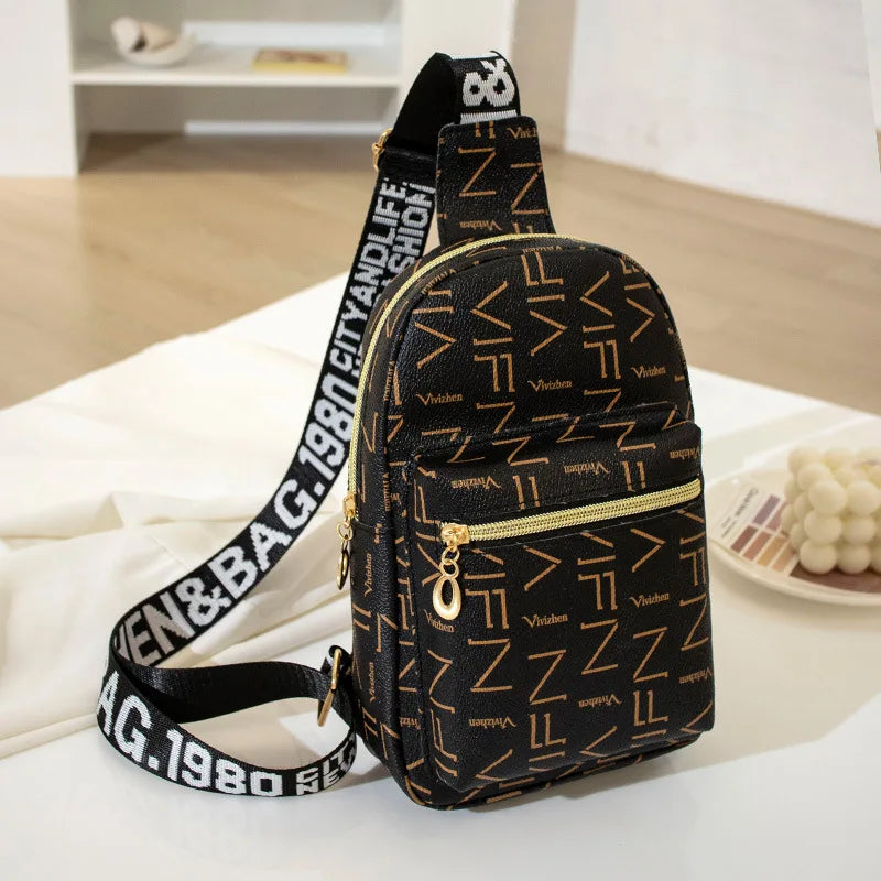 Streetstyle Mini Rugtas & Crossbody โ Trendy Schoudertas met Print & Ritssluiting โ Compact & Praktisch