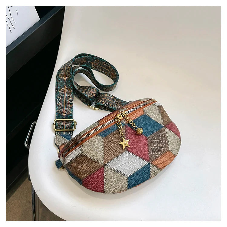 Kleurrijke Patchwork Crossbody Heuptas – Trendy Schoudertas met Uniek Design