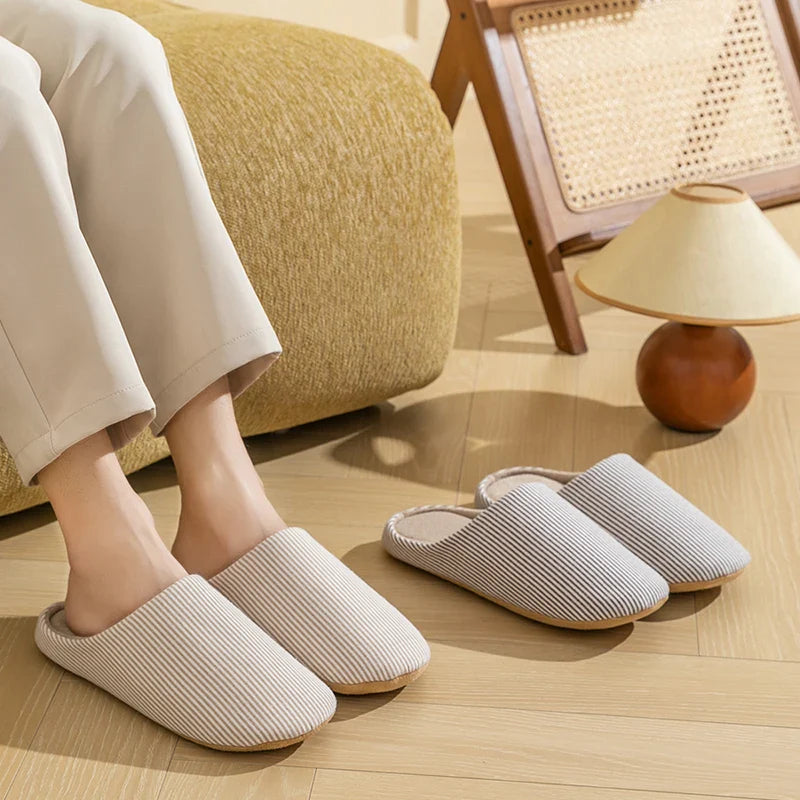 Unisex Gestreepte Pantoffels – Comfortabele Huisschoenen met Antislip Zool