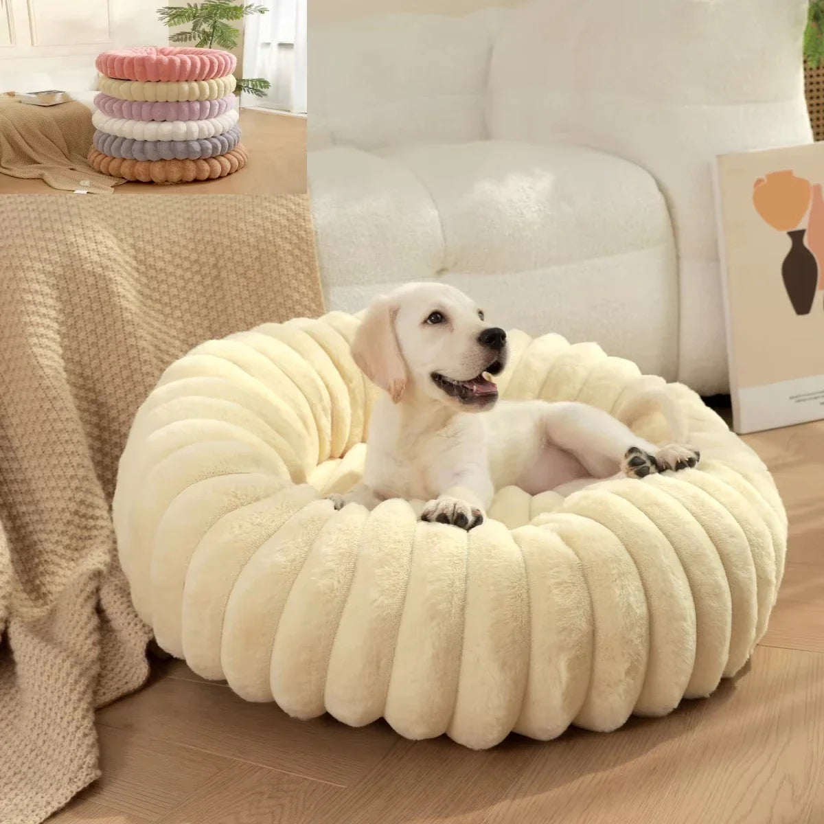 Corduroy Donut Hondenmand & Kattenmand – Zachte Fluffy Huisdiermand