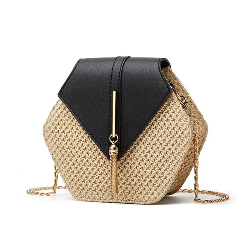 Dames Schoudertas van Riet met Leren Accent – Zomers, Licht & Elegant