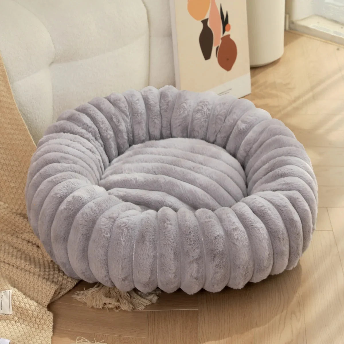 Corduroy Donut Hondenmand & Kattenmand – Zachte Fluffy Huisdiermand