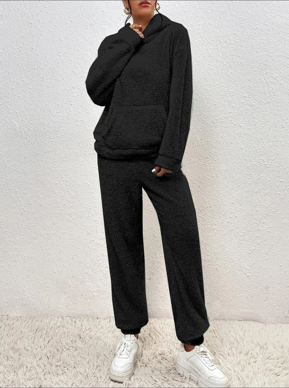 Fluffy Huispak Dames – Warme Teddy Loungewear Set met Hoodie