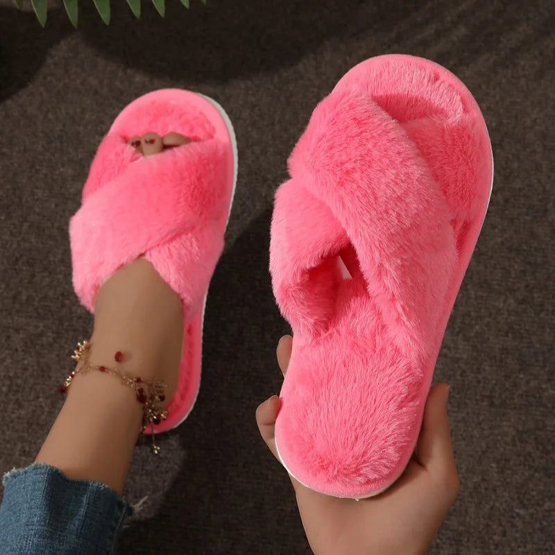 Dames Pantoffels met Open Teen – Comfortabele Huisschoenen met Kruisband Design