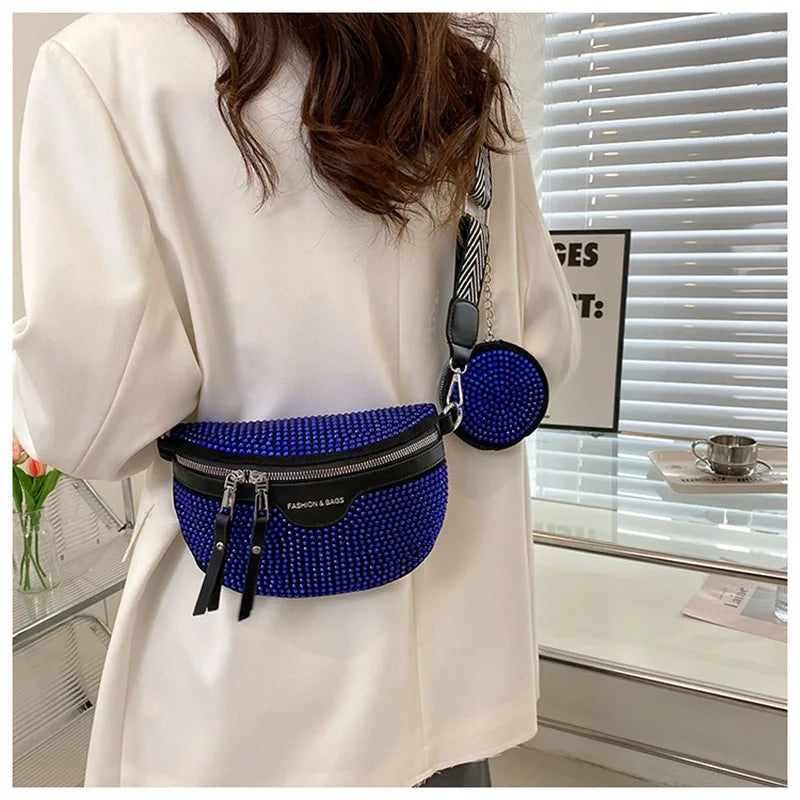 Chique Crossbody Heuptas met Studs – Luxe Schoudertas met Extra Pouch