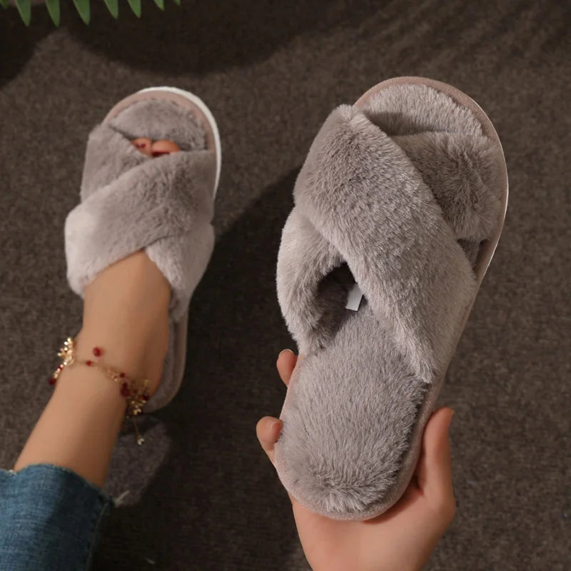 Dames Pantoffels met Open Teen – Comfortabele Huisschoenen met Kruisband Design